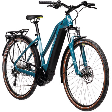 Bicicleta de paseo eléctrica CUBE TOURING HYBRID ONE 400 TRAPEZ Azul 2021 0